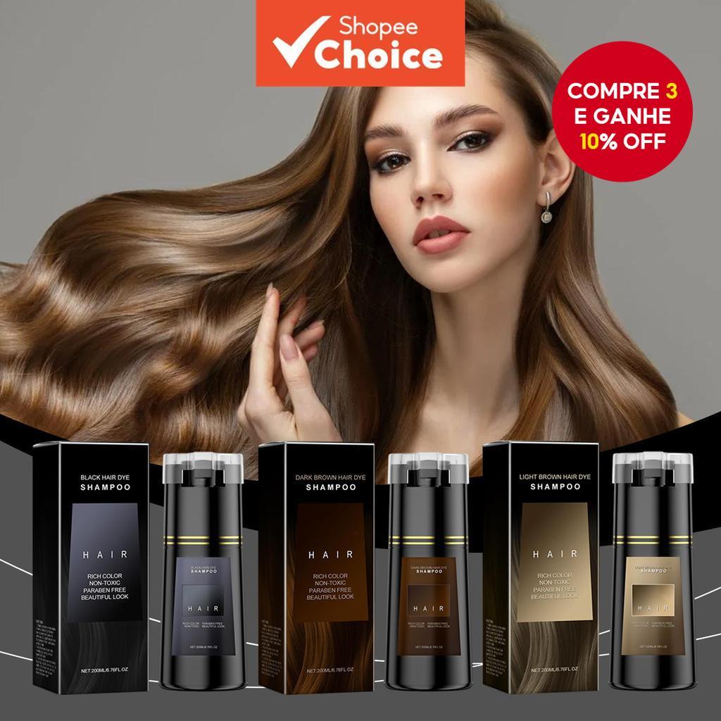 Shampoo de Tintura de Cabelo 3 EM 1 – Shampoo Colorante de Limpeza e Nutrição, Suaviza o Cabelo, Cor Natural à Base de
