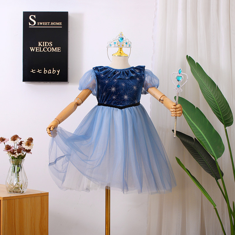 Elsa vestido de princesa meninas vestido de verão vestido de gaze fofa crianças saia verão congelado moda elsa novo esti