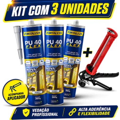 Kit 3 Cola PU40 +1 Aplicador Reforçado Branco Cinza Preto Pedras Vidros Metais Placas 3D Madeira