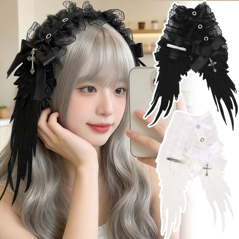 1/2 Unidades De Tiaras Com Pingente De Cruz Babados De Renda-Acessórios De Cabelo-Cocar De Cosplay De Anime-Moda , Lolit