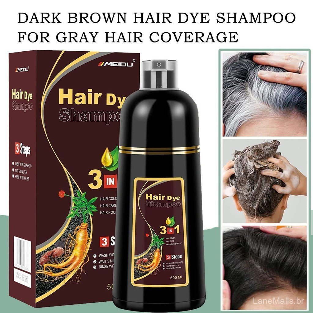 Shampoo Colorante Instantâneo Mido, adequado para cabelos grisalhos de mulheres e homens, 3 em 1, 500ml.