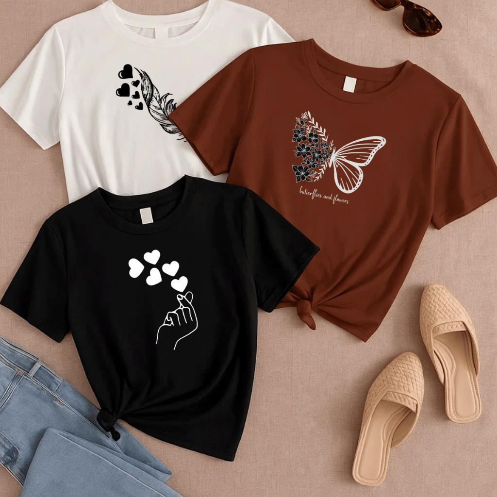 Kit 3 Camisetas Plus Size Feminina P ao G5 Estampadas Academia Camisa Blusa 100% Algodão Treino Dorama em Oferta na Shopee