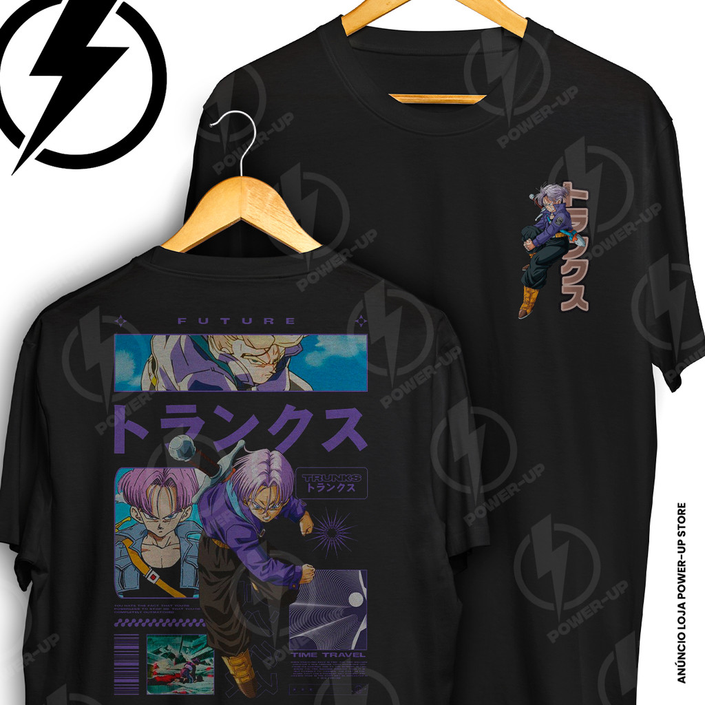 Camiseta Dragon Ball Z Trunks Do Futuro Time Travel Anime Frente E Verso Blusa Camisa 100% Algodão
