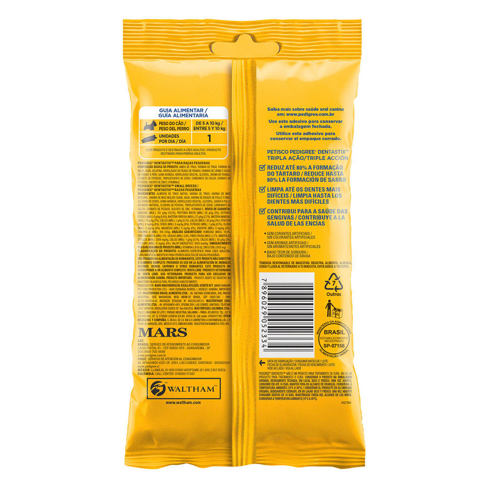 Detalhes do Petisco para Cães Pedigree Dentastix Raças Pequenas 110g