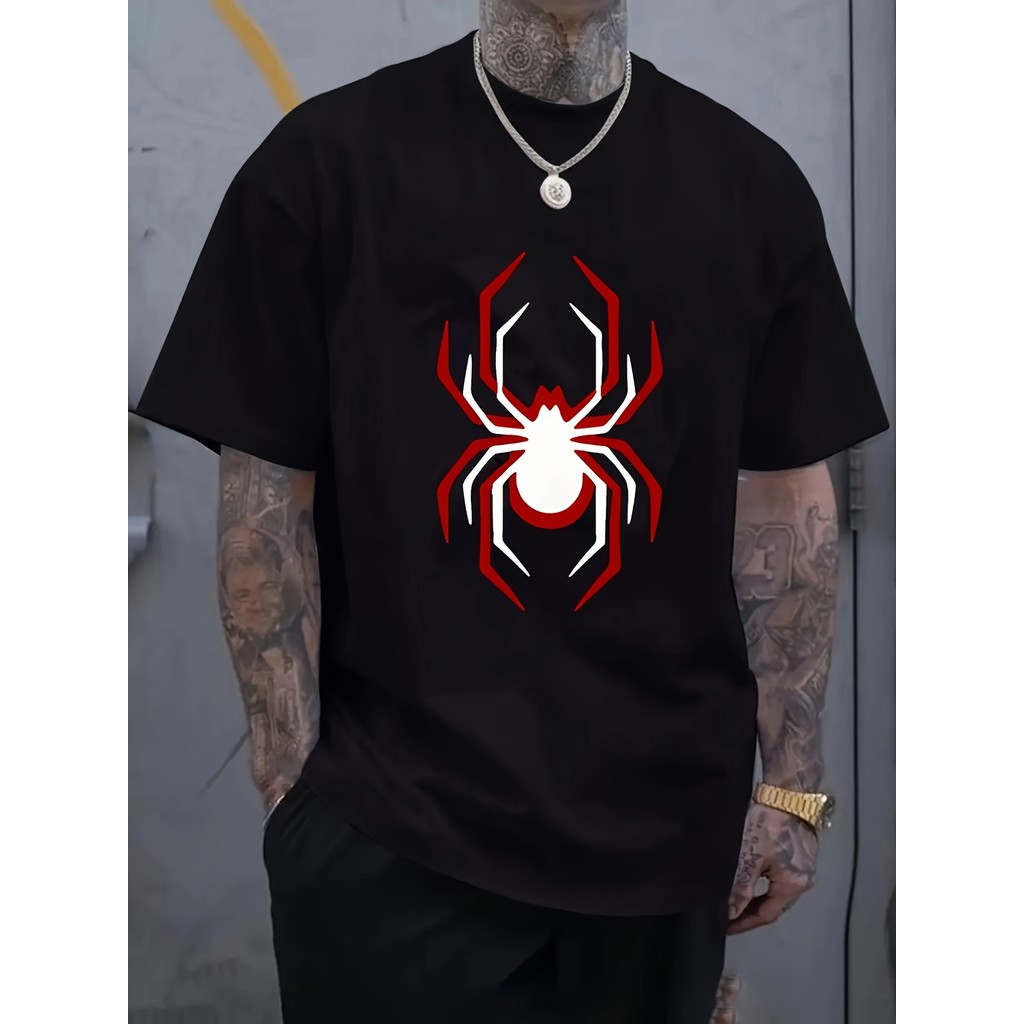 Camiseta Masculina Aranha Estampado Padrão Redondo Básica Confortável Moderna Estilosa Casual