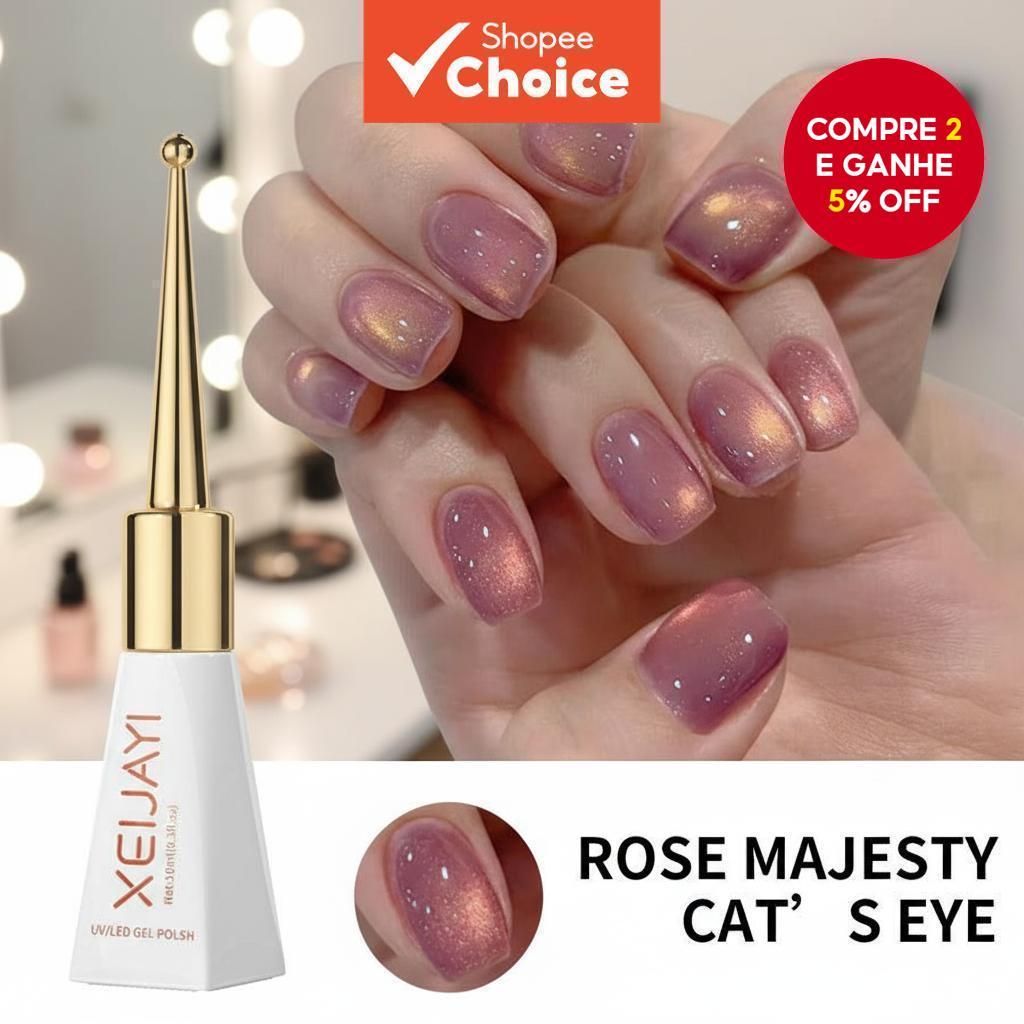  9D Rose Majesty Gato Olho Cor de Gel para Unhas, Verniz de Arte de Unhas Magnético com Glitter, Necessário Lâmpada