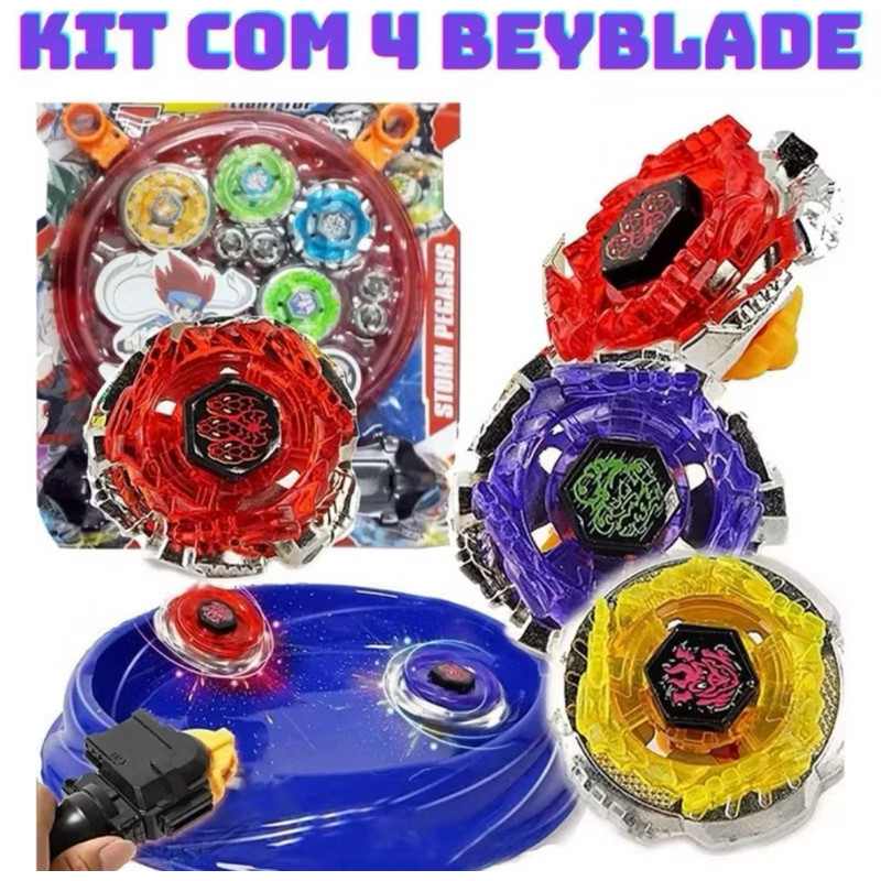 Kit Beyblade Metal 5D Kit com 2 ou 4 Piões + Arena + Lançador LED em Oferta na Shopee