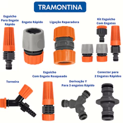 Monte seu Kit Irrigação Tramontina Esguicho Engate Rápido Torneira Ligação Reparadora