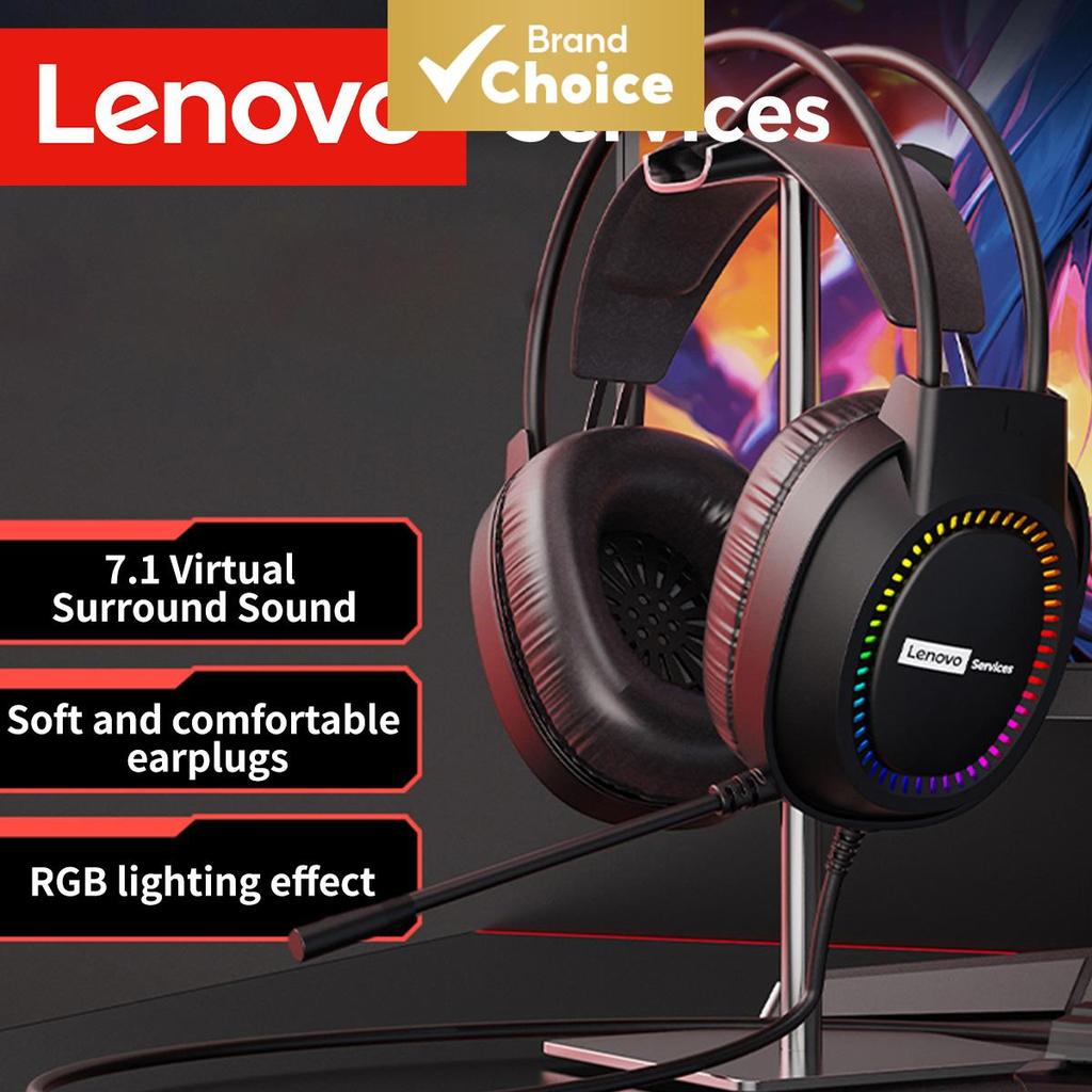 Lenovo Over-Ear Earbuds Microfone Fones De Ouvido Para Jogos Com Iluminação RGB Luzes Frescas Adequadas Computadores Des