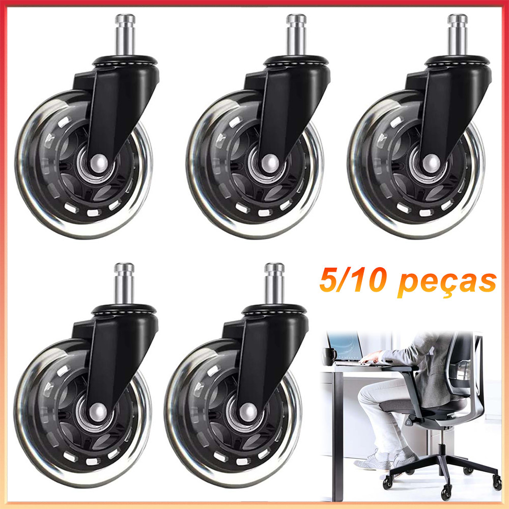 Kit 5/10 Rodinhas Rodízio,para Cadeira de Escritório ou Gamer Rodinha Rodízios Anti-Riscos e Silenciosos Roda