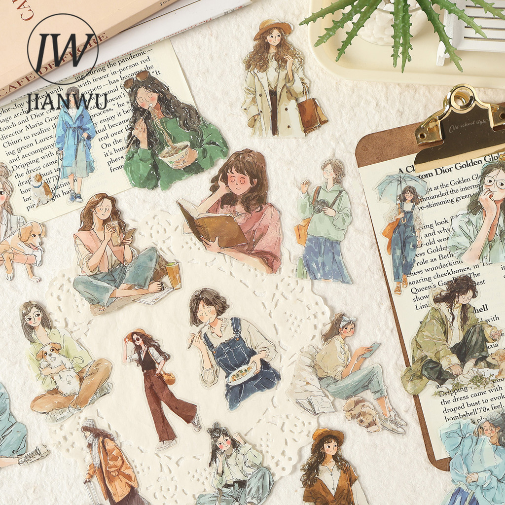 JIANWU Série De Vida Confortável Kawaii Menina Personagem Paisagem Material Colagem PET Adesivo Criativo DIY Diário Pape