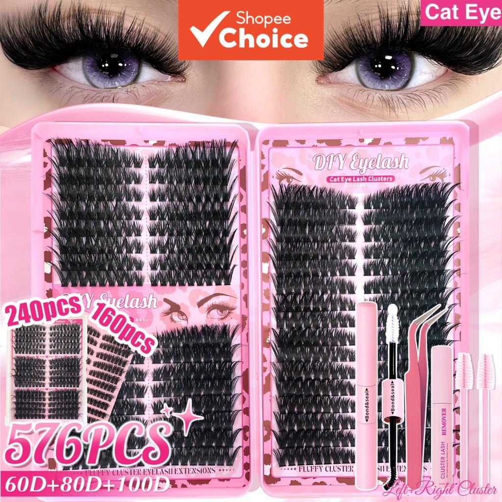 Kit De Extensão De Cílios De Volume , 160/240/576pcs 60D-100D Mix , D Curl Com Adesivo , Selante E Removedor