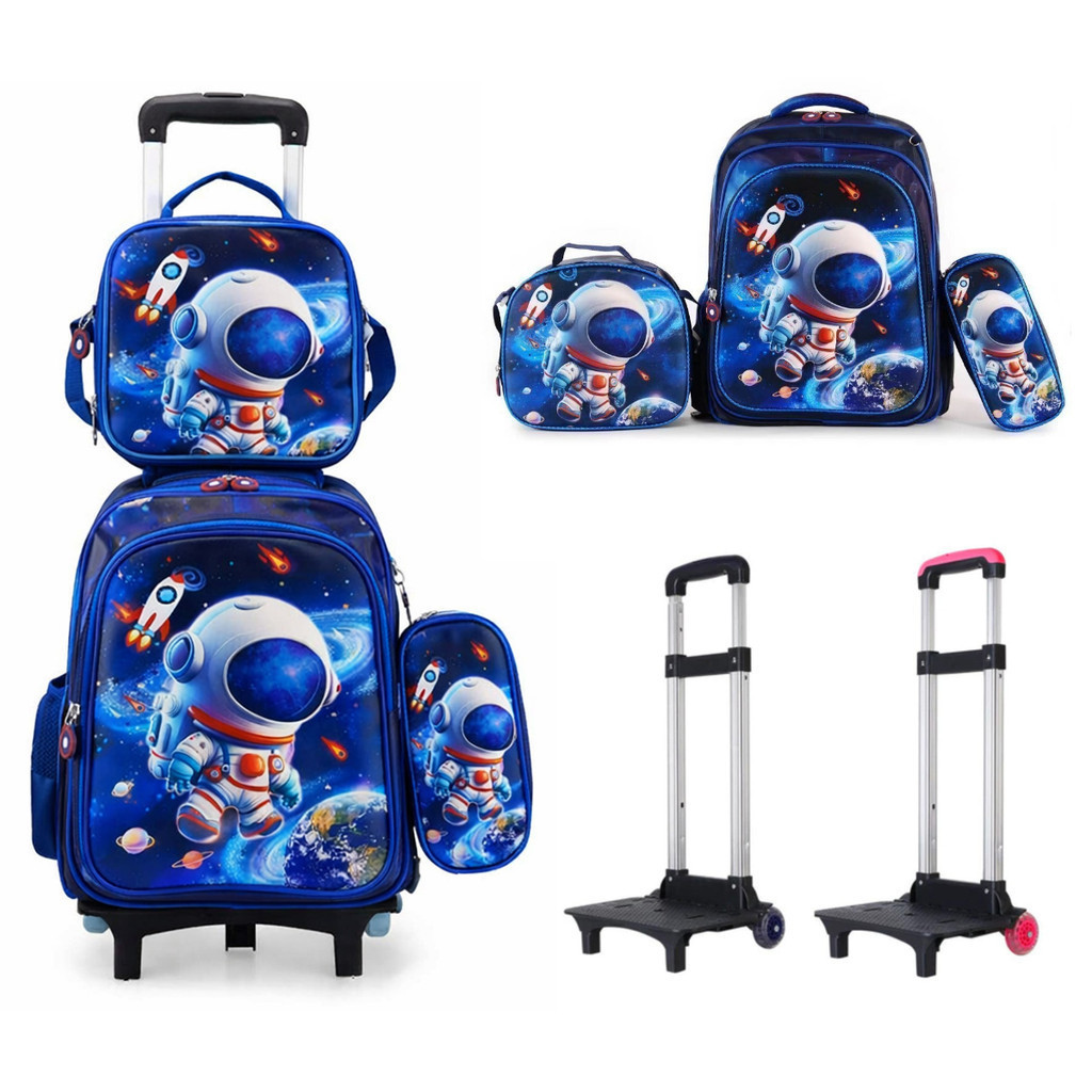 Mochila Escolar Infantil com Rodinhas + Carrinho + Lancheira + Estojo – Diversas Opções  fang