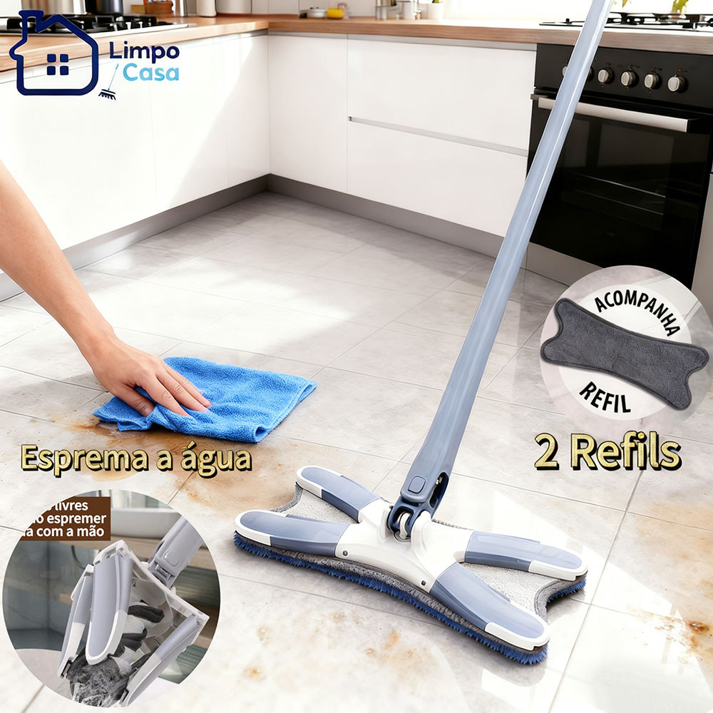 360° Esfregão Giratório Lava e Seca com Torção, Microfibra Multiuso + Refil,Para todos os tipos de piso.