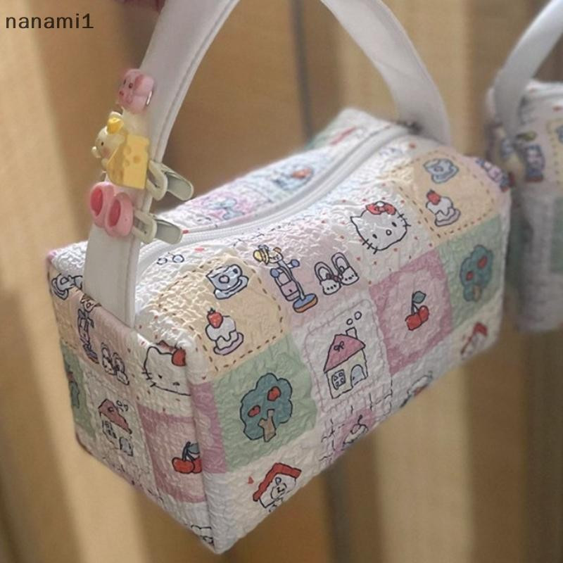 nanami1 Anime Sanrio Bolsa De Lona Kawaii Hello Kitty Maquiagem Cartoon Travel Portátil Armazenamento De Cosméticos De G em Oferta na Shopee