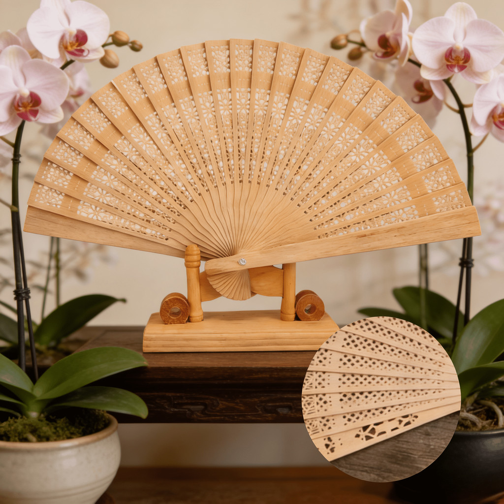 Kit 6/12 peças leque de madeira leve e elegante para casamento e lembrança