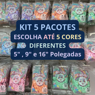 Kit 5 Pacotes Balão Bexiga para Festa Candy Color 5", 9" e 16" PicPic Cores Pastéis