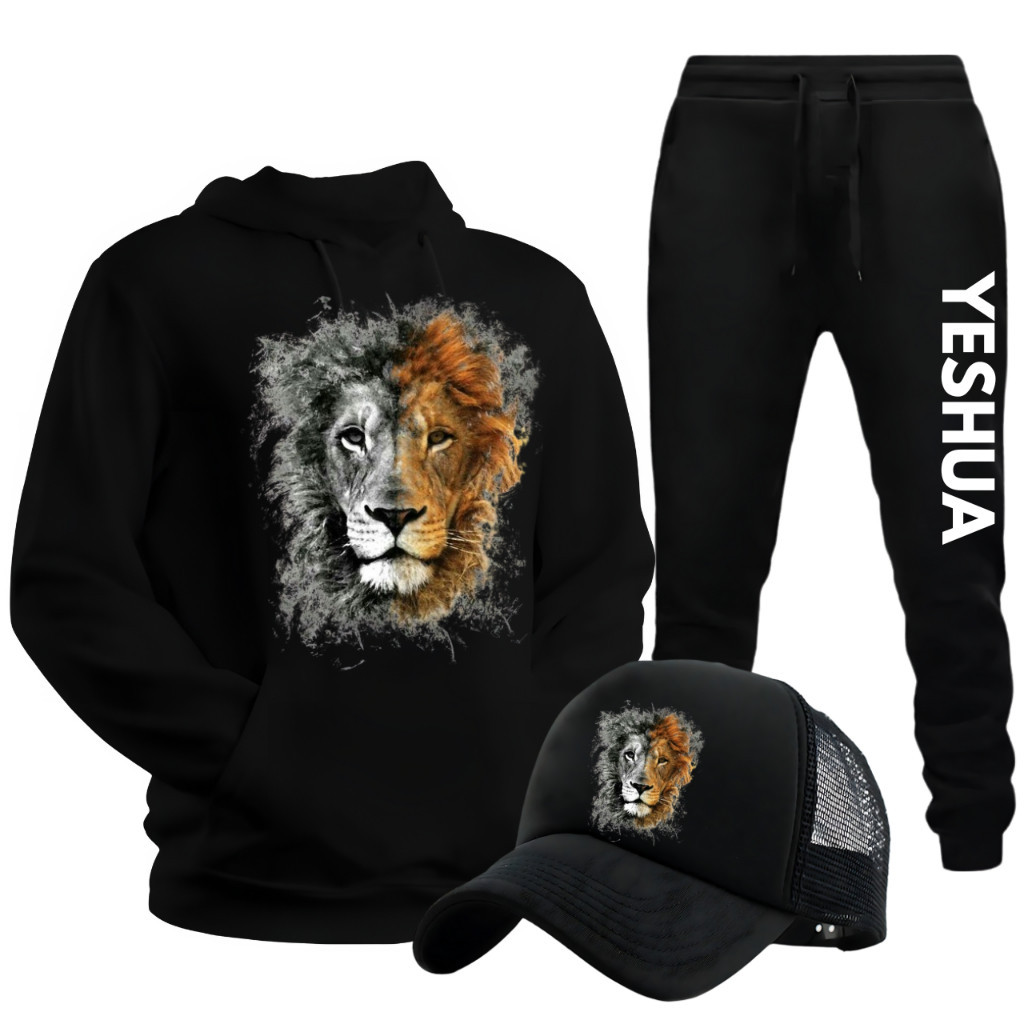 Conjunto Moletom Blusa e Calça De Frio Estampado Yeshua Leão Gael Shop Flash Modas