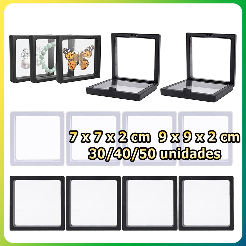 30/40/50 Peças Caixa de exposição flutuante 3D expositor em filme PE transparente caixa para joias 7x7cm 9x9cm