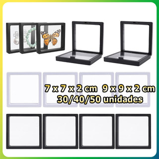 30/40/50 Peças Caixa de exposição flutuante 3D expositor em filme PE transparente caixa para joias 7x7cm 9x9cm