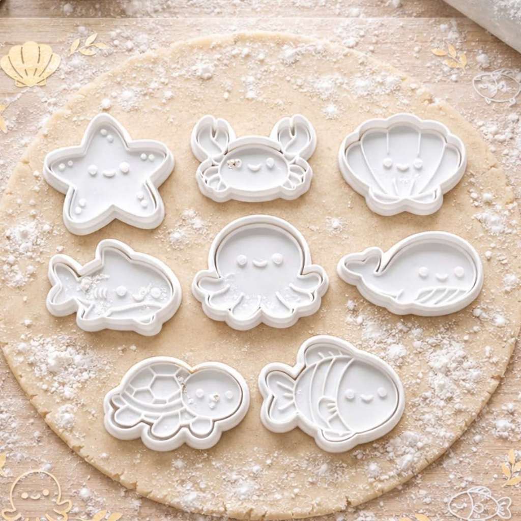 Kit 8 Cortador de Biscoito Infantil Fundo do MAr  5cm Cortador Bolacha Amanteigada Massinha em Oferta na Shopee