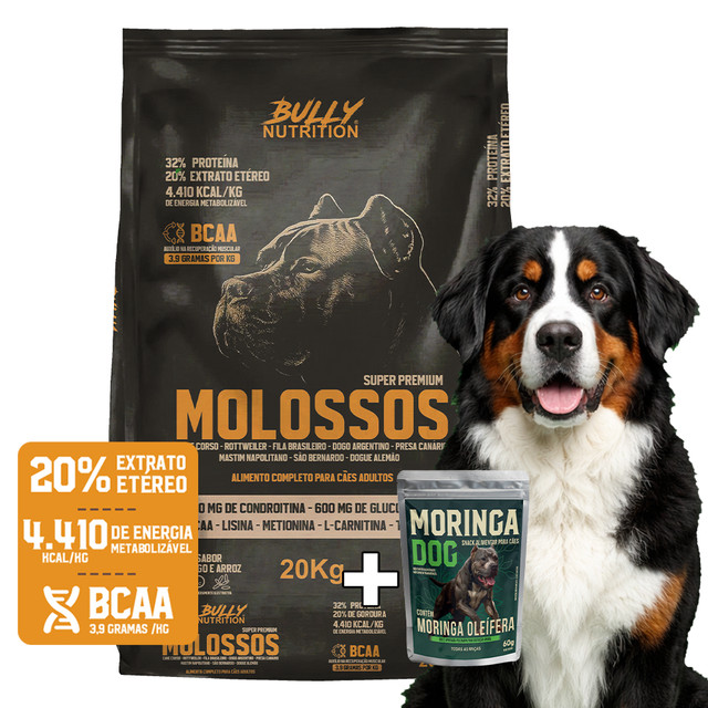 Ração Para Cachorro Border Collie Molossos Super Premium 20Kg + Moringa Dog 60g