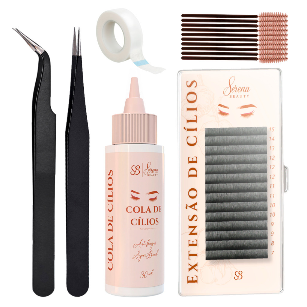 Kit Extensão de Cílios Lash Designer Iniciante Especialista Cola Cilios Escovinha Micropore Pinça