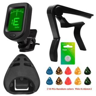 Kit Afinador Digital Capotraste Porta Palhetas 10 Palhetas Bateria - Violão Guitarra Baixo Ukulele