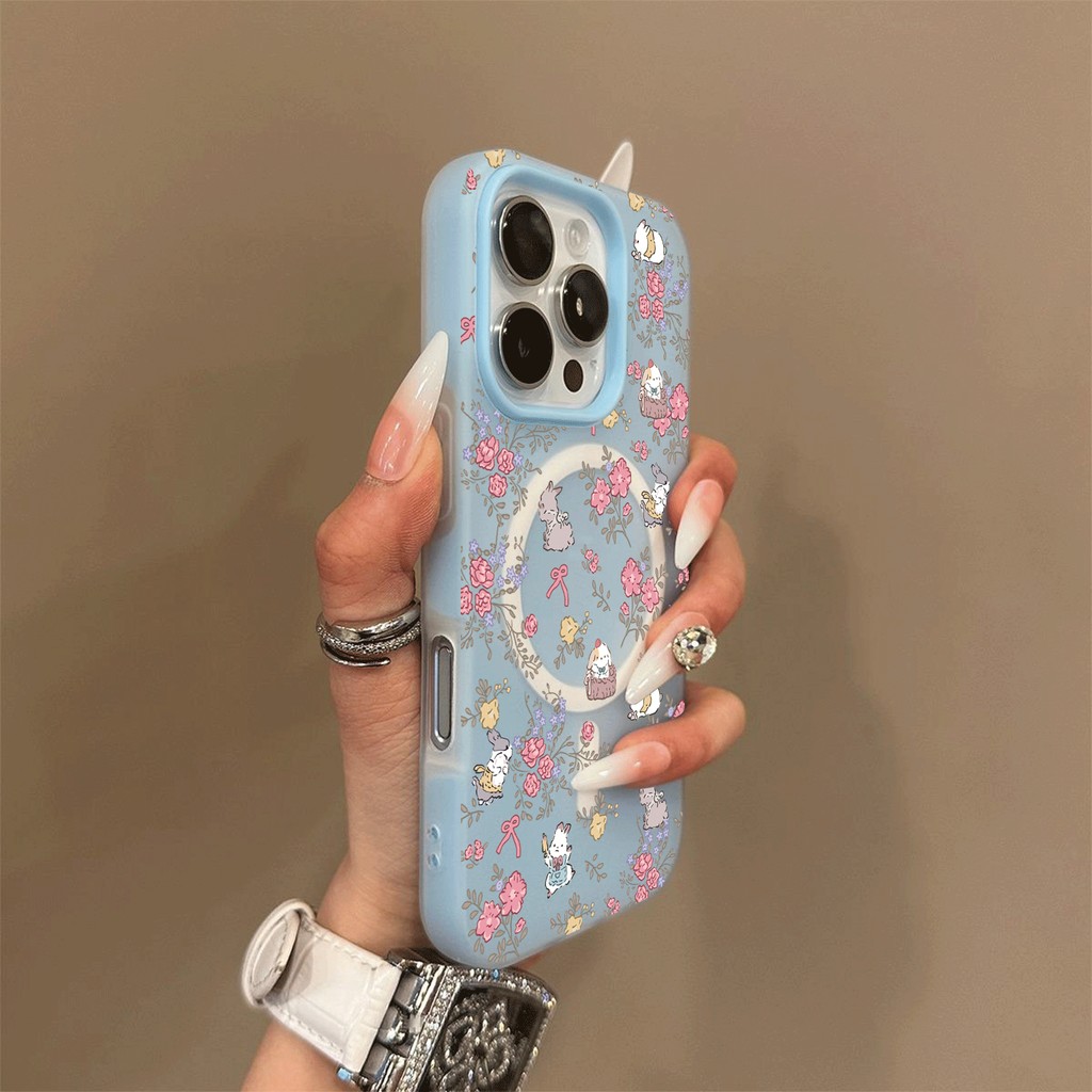 Estampa de flor e coelho, esquema de cores de geleia, Modelos compatíveis iPhone  11 12 13 14 15 16 17 Pro Max 17AIR