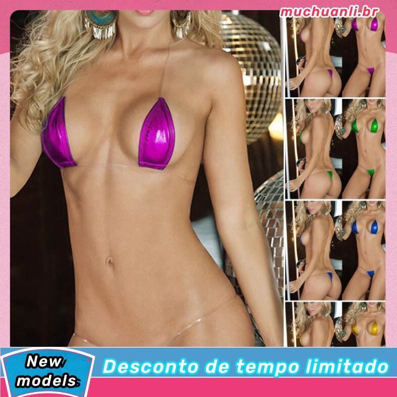 [Floresta Verde] Lingerie Sexy Feminina Pijama Sexy ebay AliExpress Mini Biquíni de Couro Envernizado Conjunto de Maiô