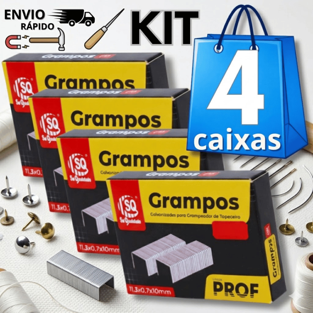 Kit Grampo Galvanizado 8mm Tapeceiro Estofador Marcenaria e Artesanato Multiuso Utilidades