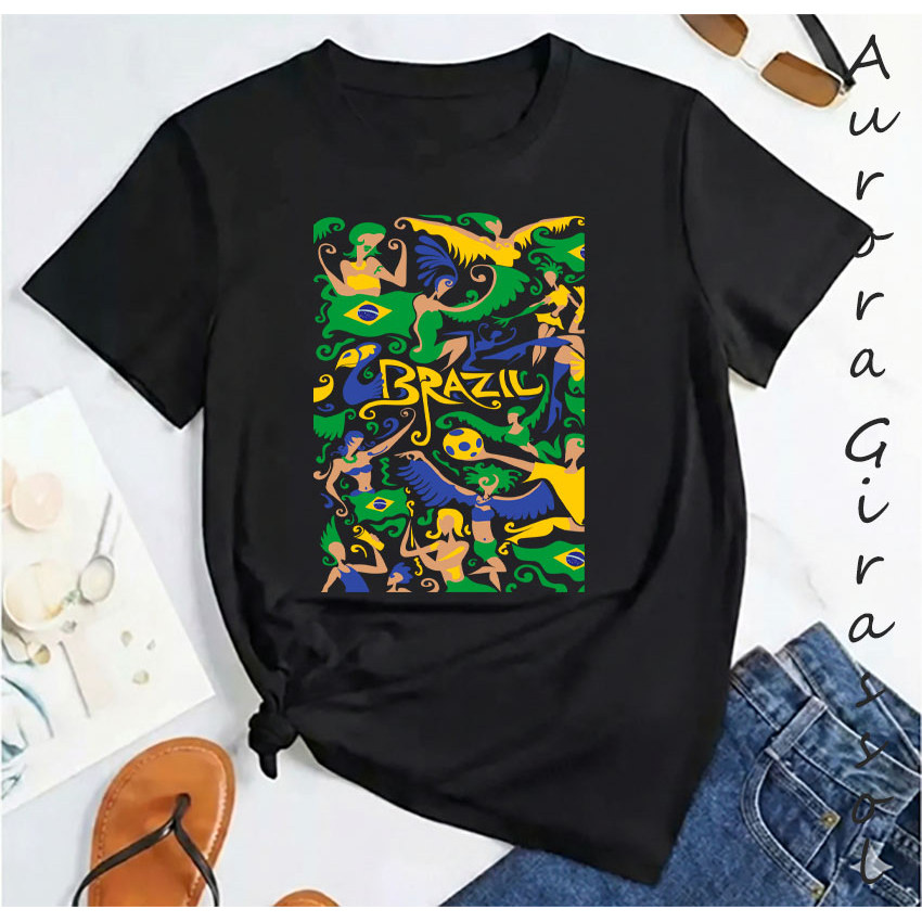 Camiseta Brasil Pais do Futebol Camisa Feminina Algodão