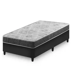 Cama Box Solteiro Preto + Colchão San Francisco Ortopédico Espuma D33 88x188x54cm
