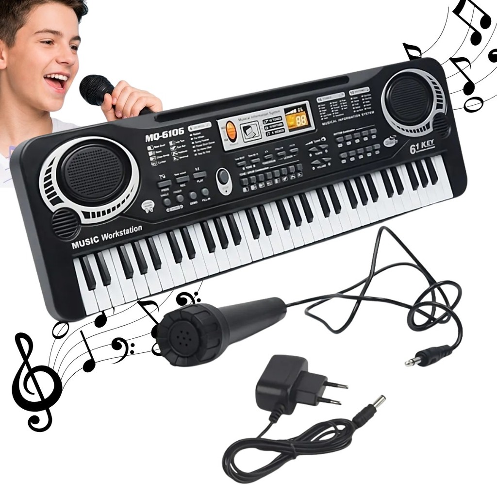 Teclado Piano Musical 61 Teclas Infantil Com Microfone LCD Gravador Educativo Iniciante Kizumba em Oferta na Shopee
