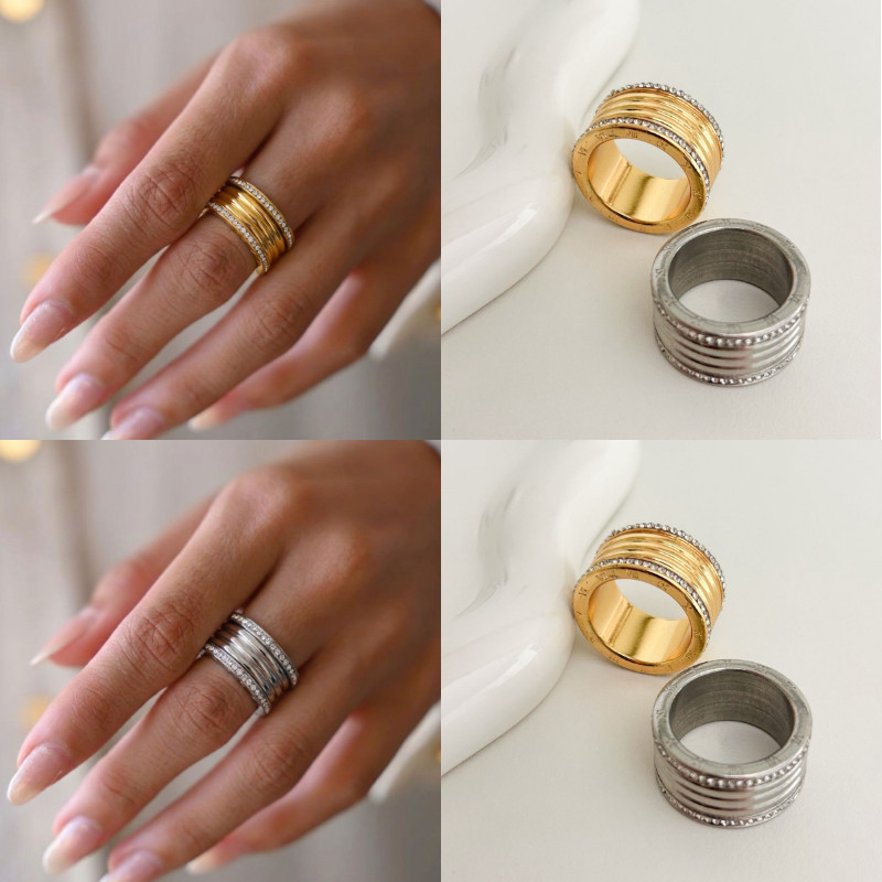 Anel Cravejado Dourado ou Prata Números Romanos Fedsolife
