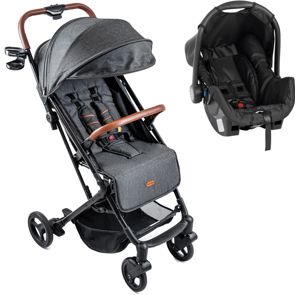 Carrinho de Bebe Galzerano Kira com Bebe Conforto Grafite
