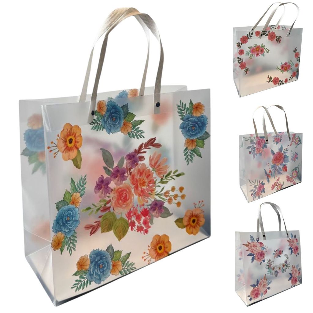 Sacola Presente Floral Kit com 4 Elegante Sacolas PVC