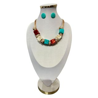 Colar Feminino Elegante Resina Quadrado Kit Com Brinco Sofisticado em Oferta na Shopee