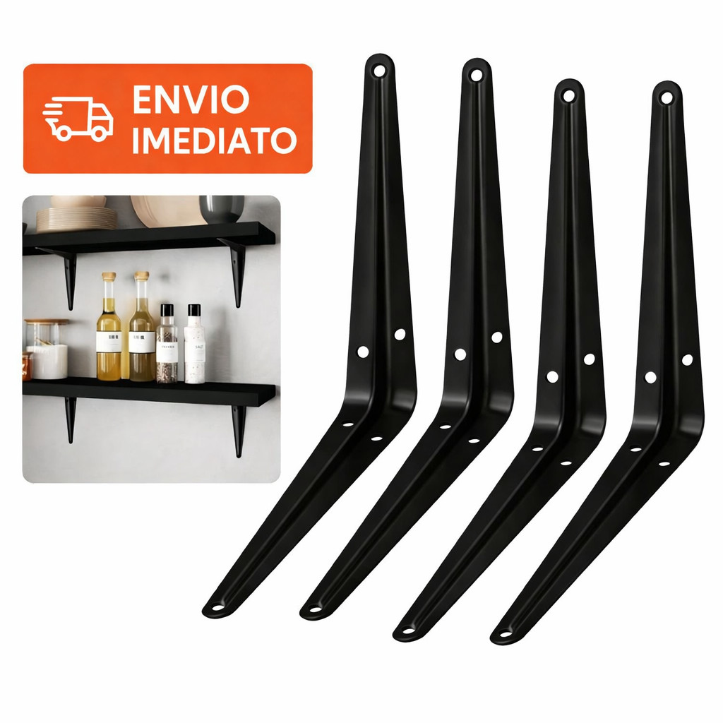 Suportes Mão Francesa Preta 15 X 20cm Prateleira Tábua Cantoneira Reforçada Preta Envio Imediato