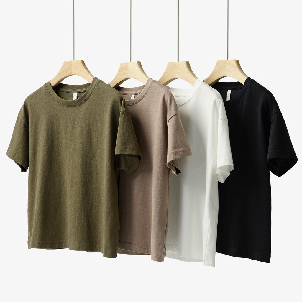 Lavado floco de neve algodão crianças cor sólida fina camiseta meninos meninas em torno do pescoço solto manga curta top