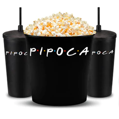 Kit Cinema Balde de Pipoca 4,2L + 2 Copos Eco 600ml P.I.P.O.C.A