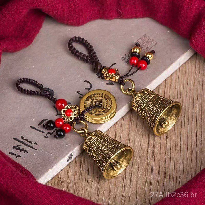 Sino de Latão com Sutra do Coração, geração de riqueza noturna, apito com cabeça de dragão, cabaça oca, pingente de chav