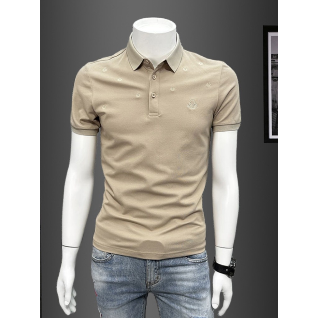 Camisa POLO bordada masculina de manga curta verão 2026 novo Casual meia manga High-End Street Wear magro
