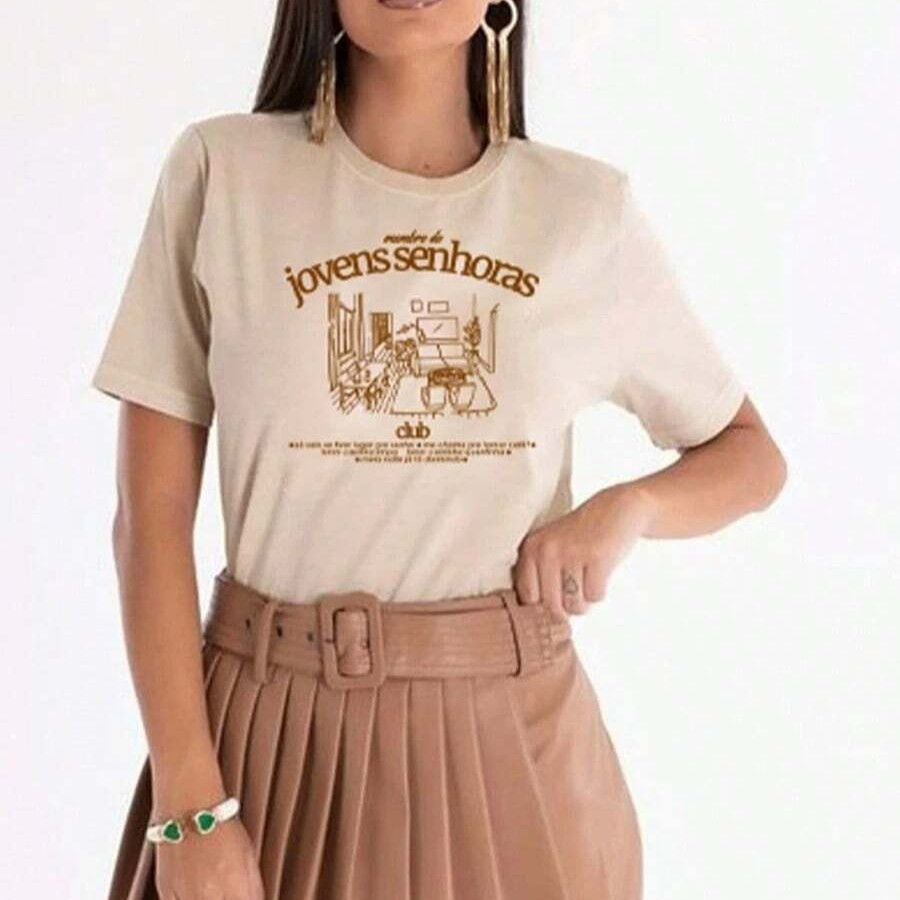 Camiseta Feminina 100% Algodão Fio 30.1 Estampada Premium Manga Curta Gola Redonda Casual Confortável Moda Feminina