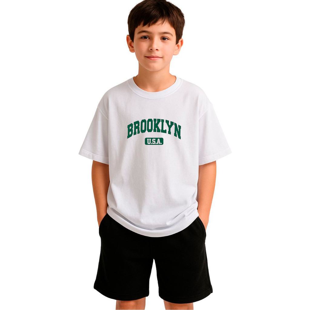 Kit Conjunto 2 peças Com 1 Camiseta e 1 Short Moletom Brooklyn DTF Moda Streetwear Conjunto Bermuda e Camisa Resistente