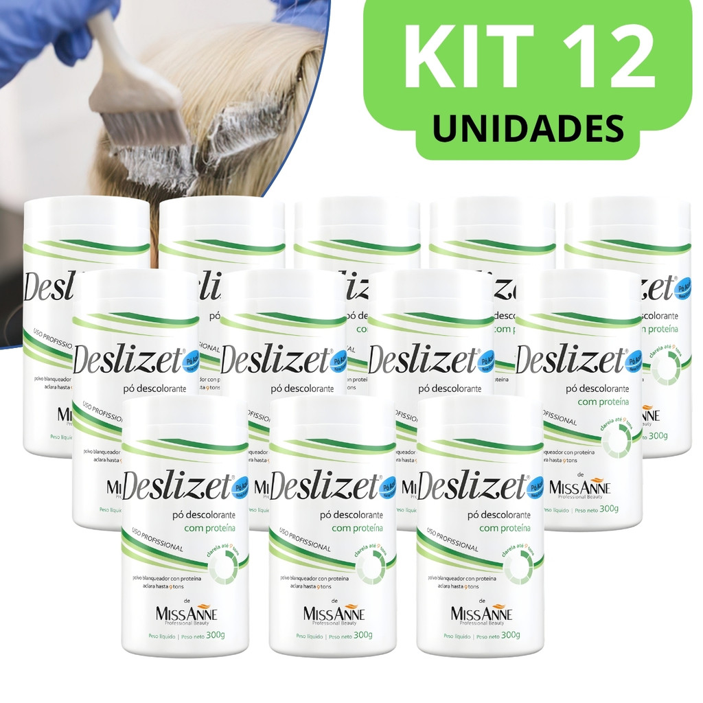 Pó Descolorante Azul Miss Anne Deslizet Clareamento Profissional Proteção dos Fios 300g Kit 12