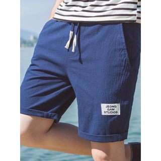 Shorts casuais masculinos de verão, versão coreana, calças cortadas esportivas, algodão, linho, praia, calças médias, li