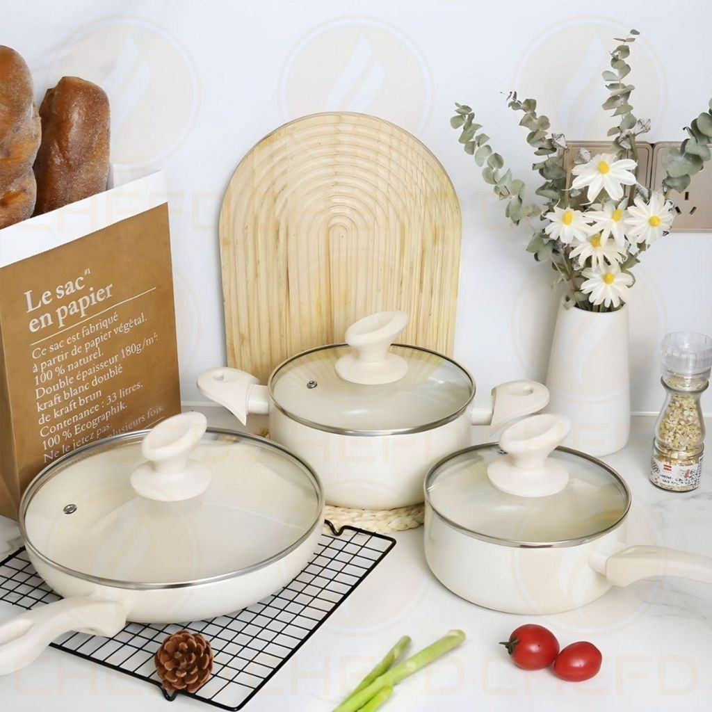 Conjunto de Panelas Cerâmicas 3 Peças: Revestimento Antiaderente e Alças Confortáveis CHEF D