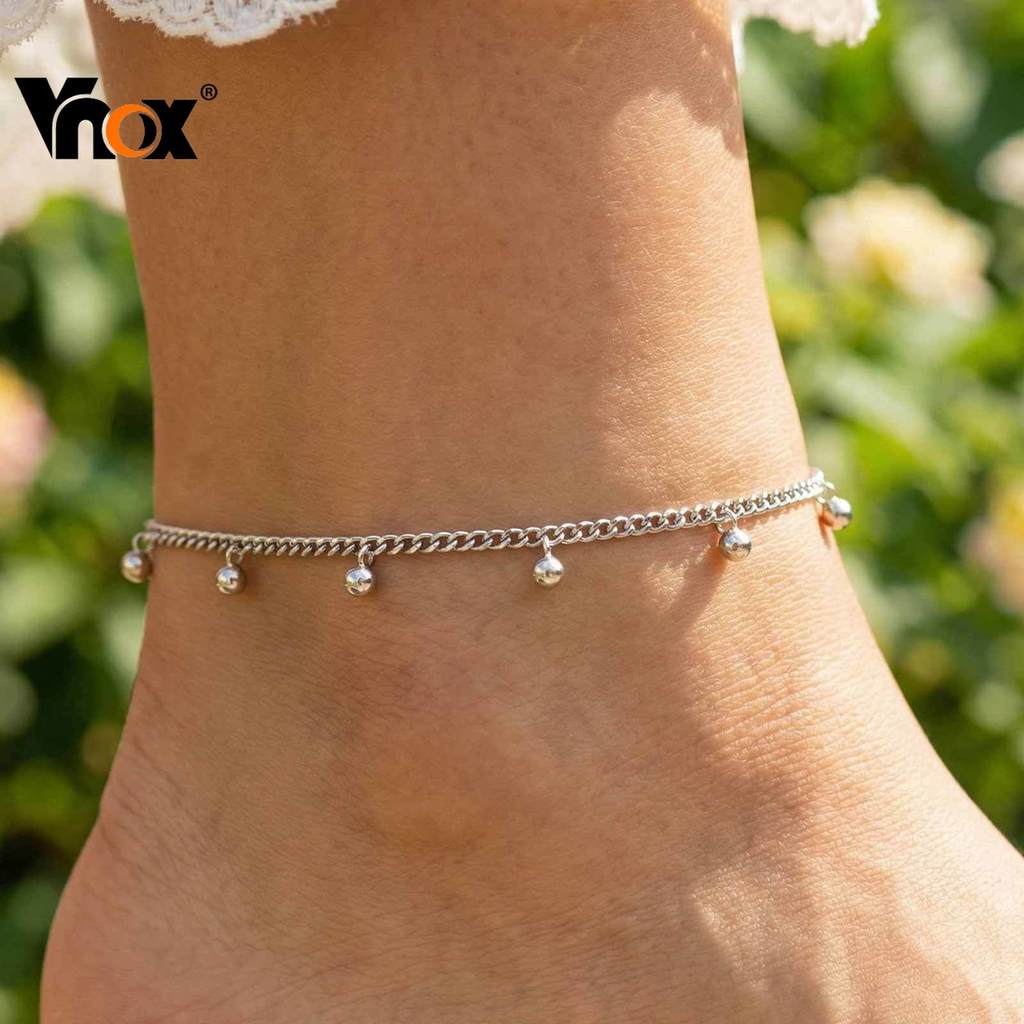 Tornozeleira Com Contas De Corrente Polida De Aço Inoxidável Vnox Para Mulheres , Joias Minimalistas Pés Em Cor Prata