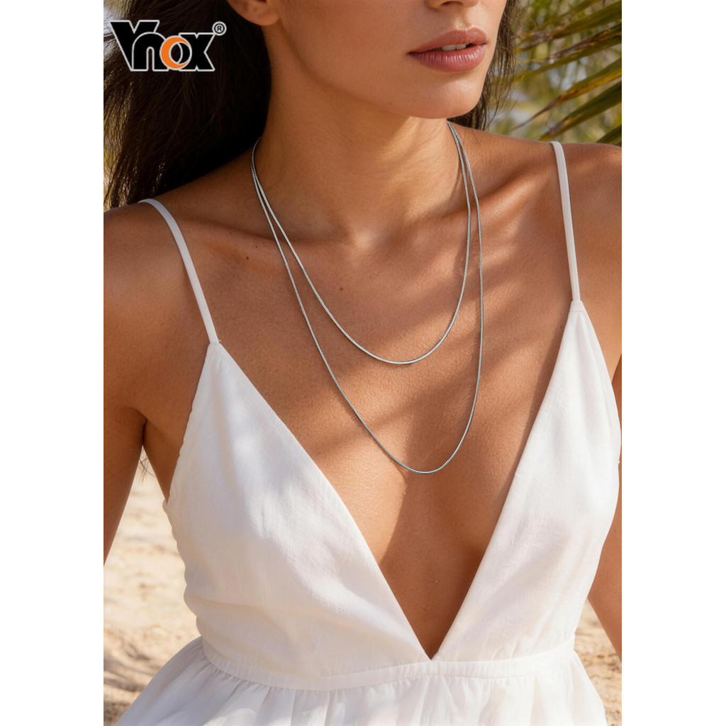Vnox Cobra Corrente Colar De Aço Inoxidável Feminino Minimalista Senhoras Jóias Dupla Camada Camisola